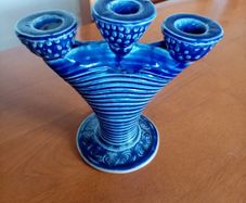 Blue Ceramic 3x Candle Holder