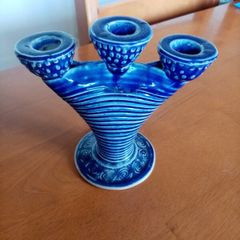 Blue Ceramic 3x Candle Holder