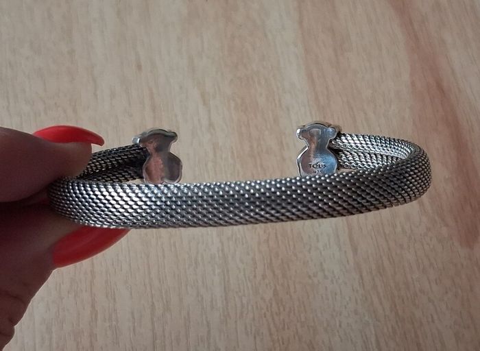Tous silver mesh bangle bracelet with teddy bears