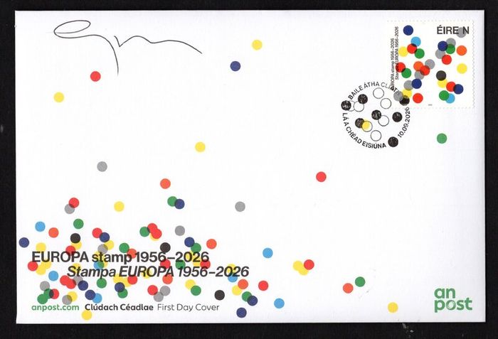 2026 Ireland Europa (1956-2026) Commemorative Stamps An Post First Day Cover (FDC) signed by Garech Stone (designer)