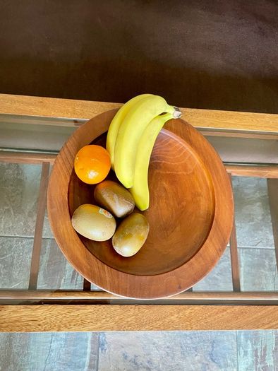 Vintage MCM Wood Fruit Pedestal Bowl Tazza
