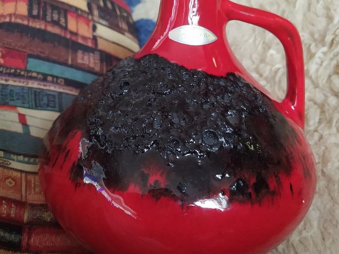 Mid century German/ Kreutz Crimson Fat Lave Vase