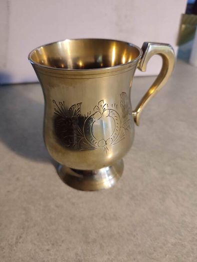 Vintage Engraved Brass Metal Cup Mug Wine Glass Made in India