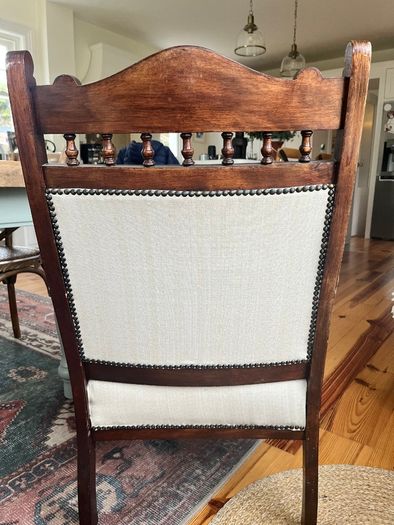 Vintage Solid Wood Upholstered Armchairs