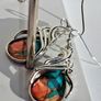 Ornate Filigree Oyster Copper Turquoise Teardrop Earrings Image 2