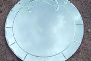 Art deco round bevelled mirror with scalloped edges