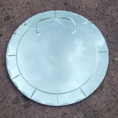 Art deco round bevelled mirror with scalloped edges
