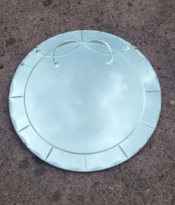 Art deco round bevelled mirror with scalloped edges
