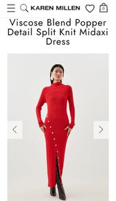 KAREN MILLEN Red Ribbed Knit Silver Studded Midi Sz M (Fit 8-10UK) - Rrp 165 (New)