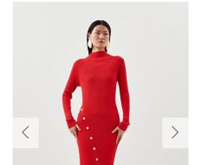 KAREN MILLEN Red Ribbed Knit Silver Studded Midi Sz M (Fit 8-10UK) - Rrp 165 (New)