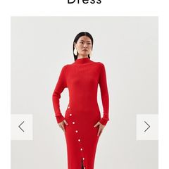KAREN MILLEN Red Ribbed Knit Silver Studded Midi Sz M (Fit 8-10UK) - Rrp 165 (New)