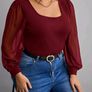 SHEIN Burgundy Chiffon Sleeve Top. Size 18. New Image 2
