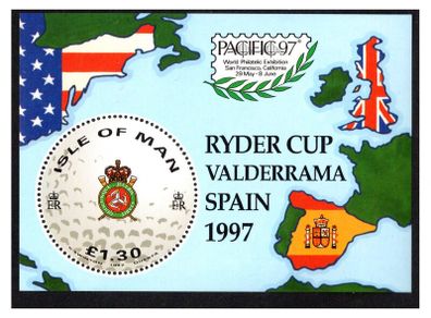 1997 Isle of Man Ryder Cup Valderrama Spain 1997 Commemorative Stamp Miniature Sheet Mint Never Hinged (MNH)