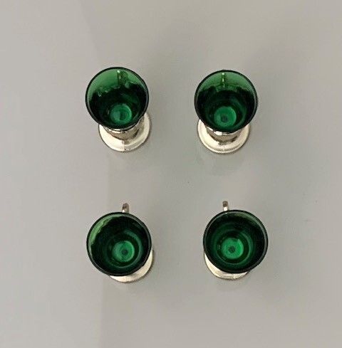 Mid Century green glass liqueur or shot glasses