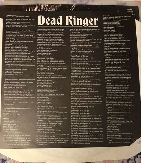 Meat Loaf Dead Ringer Original 1981 Irish Vinyl LP with Lyric Insert EPC 83645