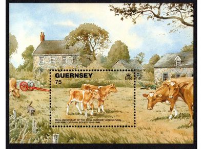 1992 Guernsey 50th Anniversary of Royal Guernsey Agricultural & Horticultural Society (Guernsey Calves) Miniature Sheet Mint Never Hinged (MNH)
