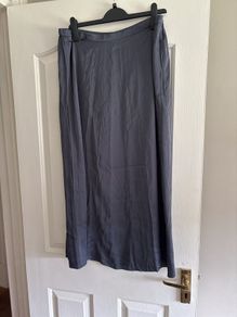White company long silky effect steel grey skirt