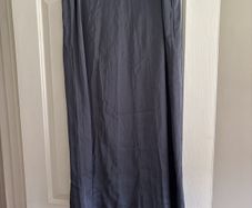 White company long silky effect steel grey skirt