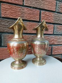 Antique Indian Etched Brass Vases