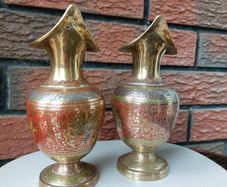 Antique Indian Etched Brass Vases