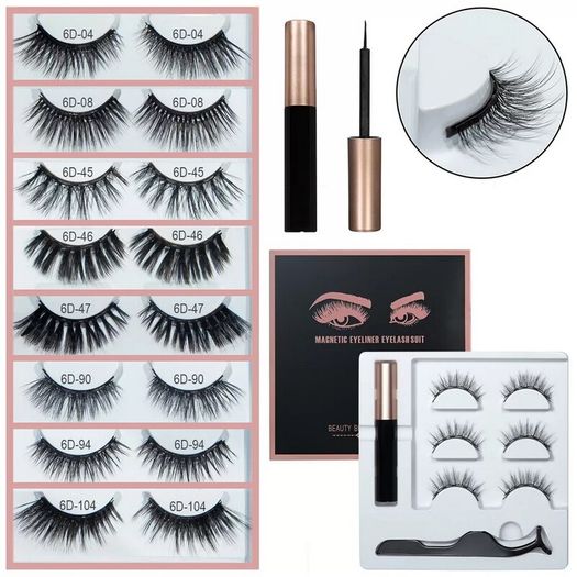 Magnetic Eyelashes with Magnetic Eyeliner and Tweezer - 3 Pair Set - Long Lashes - Size 6D-04