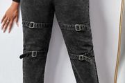 High Waist Buckle Strap Detail Jeans
