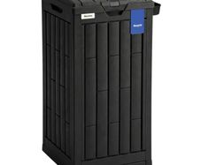 110 L Outdoor Bin with Dual Lid, Waterproof Plastic Trash Bin with Ashtray and Drip Tray, Garden Waste Trash Bin, Black