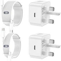 iPhone Charger Fast Charge, 2Pack PD Fast Apple Charger UK USB C Plug With 2M&3M iPhone Fast Charger Cable [ MFi Certified] Lightning Cable for iPhone 14 13 12 11 Pro Max XS X 8 6, iPad