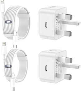 iPhone Charger Fast Charge, 2Pack PD Fast Apple Charger UK USB C Plug With 2M&3M iPhone Fast Charger Cable [ MFi Certified] Lightning Cable for iPhone 14 13 12 11 Pro Max XS X 8 6, iPad