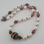 Himalayan Dzi Agate Pendant Necklace with Genuine Freshwater Pearls & Tourmaline Image 4