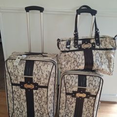 Brown 3 Piece Snake Skin Luggage Set
