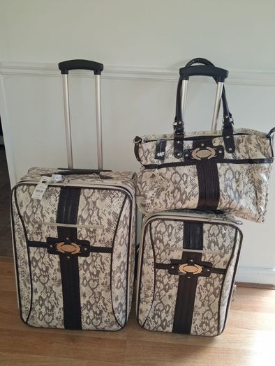 Brown 3 Piece Snake Skin Luggage Set