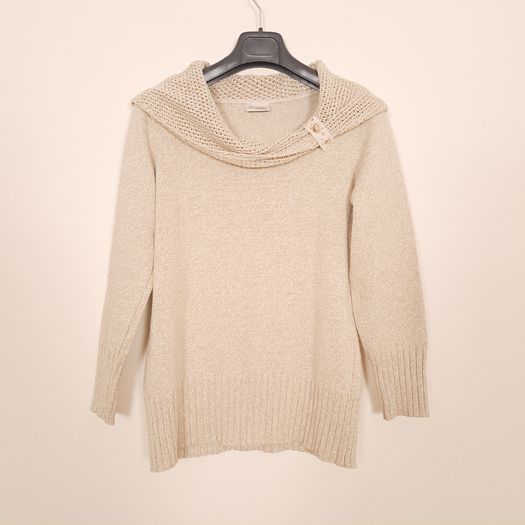 Faber Beige Oatmeal Cream Chunky Cowl Neck Knit Jumper with Buckle Detail 8-10UK/36-38EU