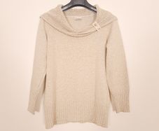 Faber Beige Oatmeal Cream Chunky Cowl Neck Knit Jumper with Buckle Detail 8-10UK/36-38EU