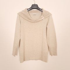 Faber Beige Oatmeal Cream Chunky Cowl Neck Knit Jumper with Buckle Detail 8-10UK/36-38EU