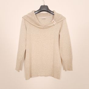 Faber Beige Oatmeal Cream Chunky Cowl Neck Knit Jumper with Buckle Detail 8-10UK/36-38EU