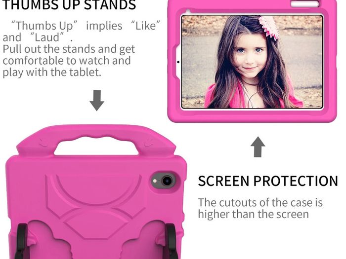 For Apple iPad Mini 6 Kids Friendly Case Shockproof Cover With Thumbs Up - Pink