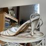 White and silver leather sequin sparkle strappy heels Image 6
