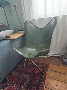 chair green leather butterfly