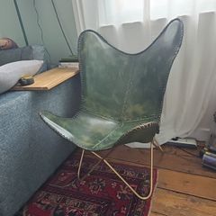 chair green leather butterfly