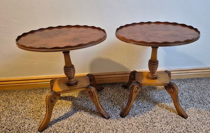 Pair of Antique Style Burr Yew Wood Wine Tables