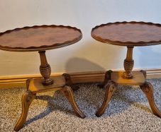 Pair of Antique Style Burr Yew Wood Wine Tables