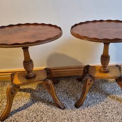 Pair of Antique Style Burr Yew Wood Wine Tables