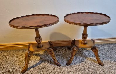 Pair of Antique Style Burr Yew Wood Wine Tables