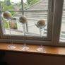 Set of 3 clear glass stemmed candle holders with ivory candles Image 2