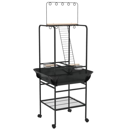 Steel Bird Table, Bird Feeder stand, with Perches, Stainless Steel Feed Bowls, Trays - Dark Grey