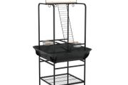 Steel Bird Table, Bird Feeder stand, with Perches, Stainless Steel Feed Bowls, Trays - Dark Grey