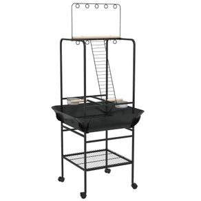 Steel Bird Table, Bird Feeder stand, with Perches, Stainless Steel Feed Bowls, Trays - Dark Grey