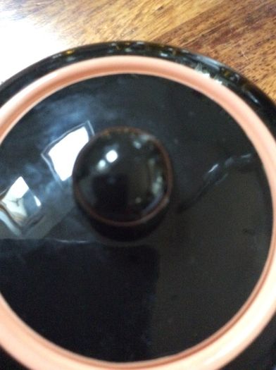 Villeroy and Boch Biarritz Mid century Black glazed lidded sugar bowl with pink / peach interior