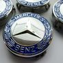 Mercedes Benz Classic 75mm Chrome / Blue 4 x Wheel Center Caps Cap Hub Image 9